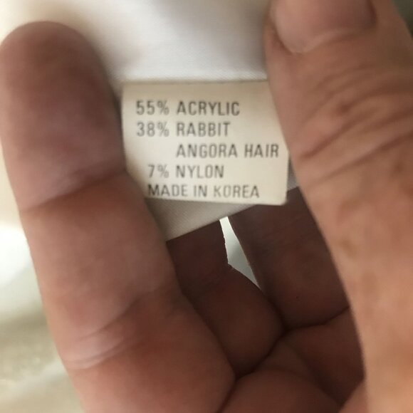 VTG Womens 2XL Open Cardigan Longline Sweater White Angora Blend Pearl Embellish - Picture 10 of 12